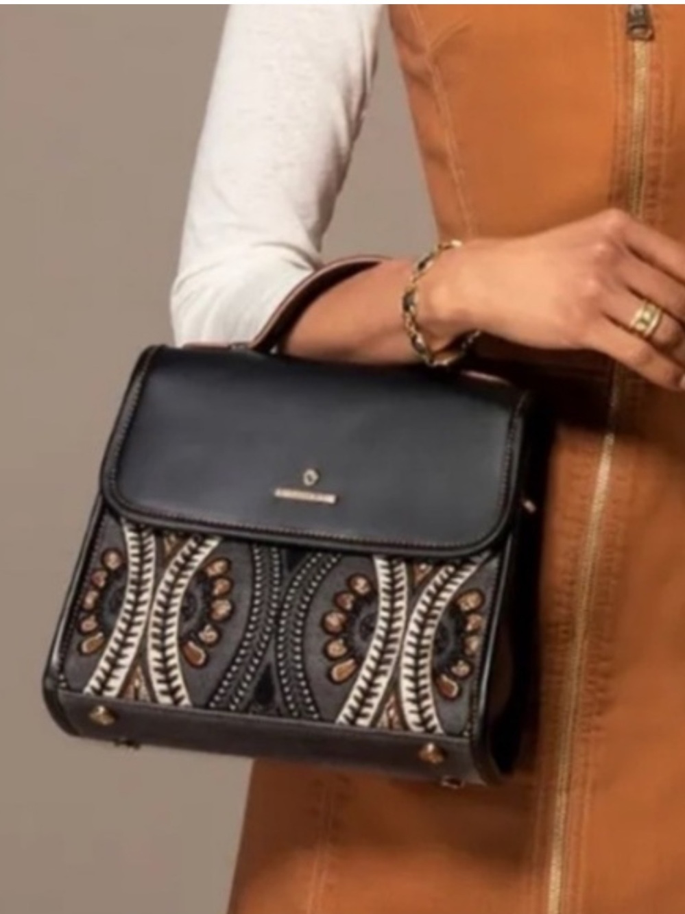 Spartina 449 Sylvie Satchel Proprietors Teapot Tapestry Leather Black Gray Tan